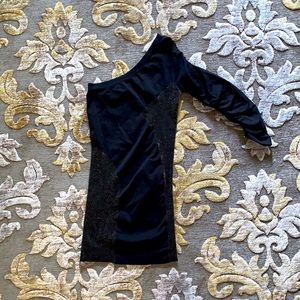 Bebe Black One Sleeve Bodycon Dress